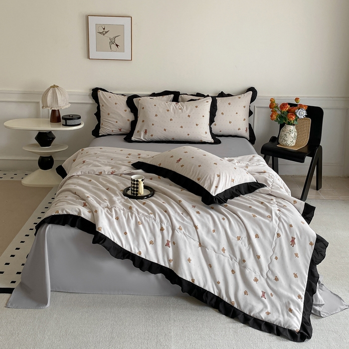 91家纺网 家纺一手货源 找家纺 乐沐家纺 2025新款法式花边夏被四件套 夏被-晚秋