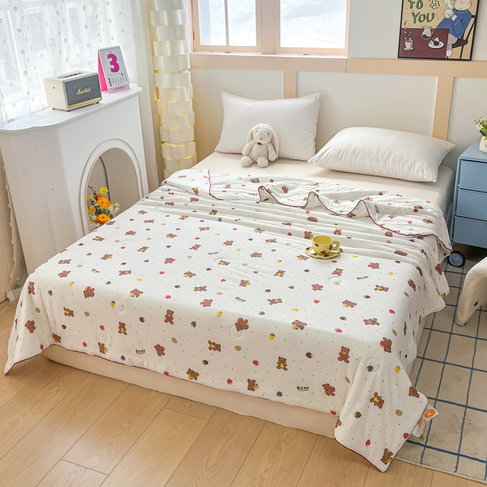 91家纺网 家纺一手货源 找家纺 龙图家纺 2025新款A类母婴针织棉夏被印花卡通凉感丝夏凉被空调被 小熊宝贝