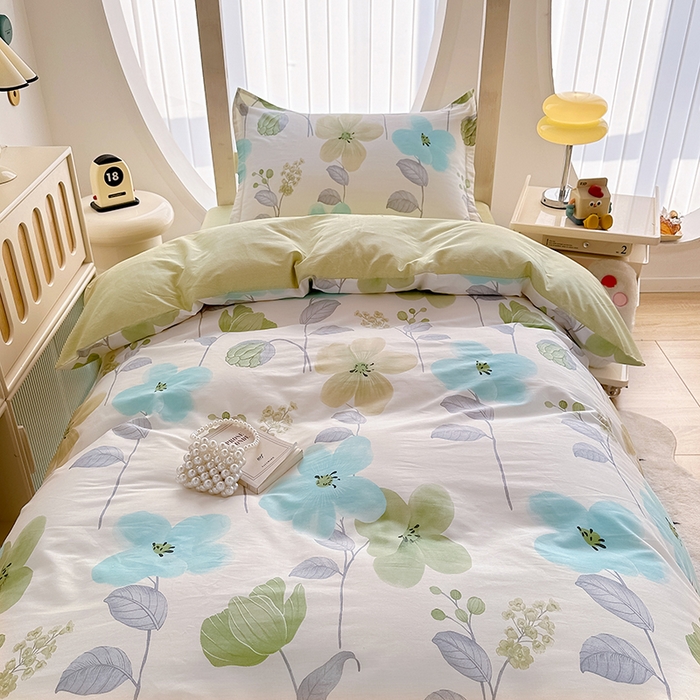 91家纺网 家纺一手货源 找家纺 卡普 2025新款爆款加厚卡通小清新全棉纯棉学生宿舍三件套床笠隔天可拿花汀叶妤