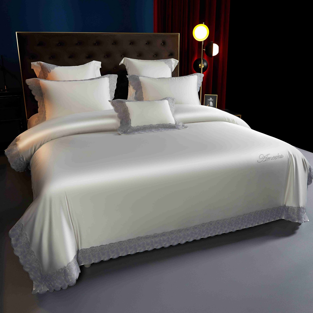 91家纺网 家纺一手货源 找家纺 缔缦 2025新款高端居家轻奢系列AB版真丝棉长绒棉四件套 繁星话语 奶白