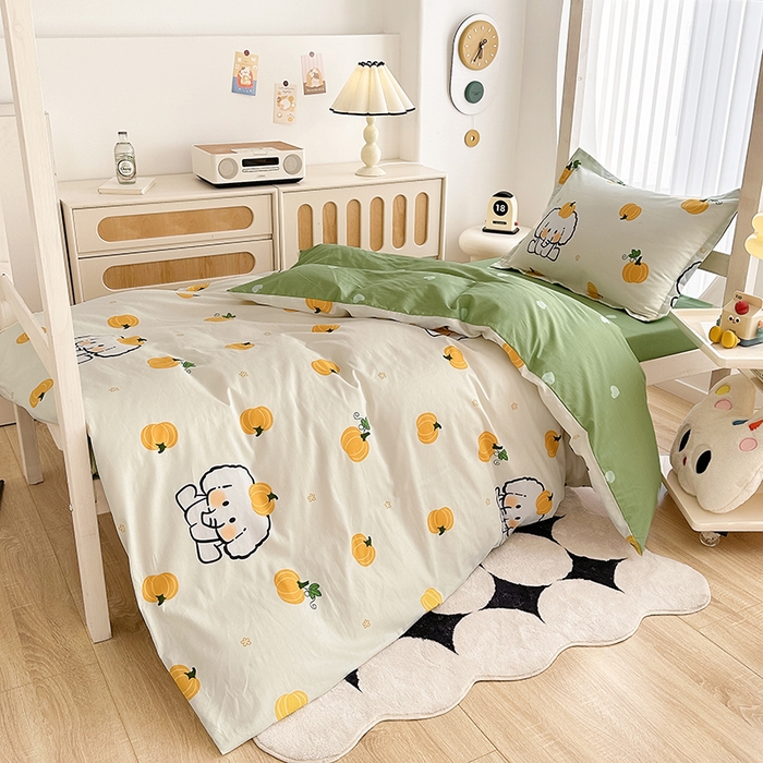 91家纺网 家纺一手货源 找家纺 卡普 2025新款爆款加厚卡通小清新全棉纯棉学生宿舍三件套床笠隔天可拿南语小象