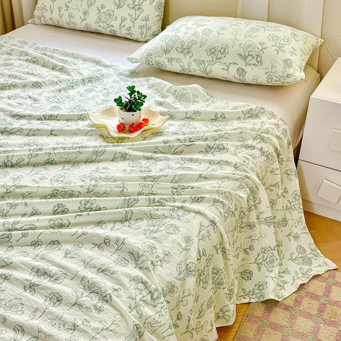 91家纺网 家纺一手货源 找家纺 优米家纺 2025新款ins小清新双层纱印花床单 锦绣花园