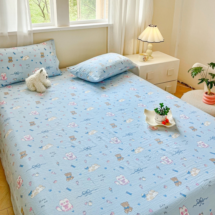 91家纺网 家纺一手货源 找家纺 优米家纺 2025新款ins小清新双层纱印花床单 奇趣乐园