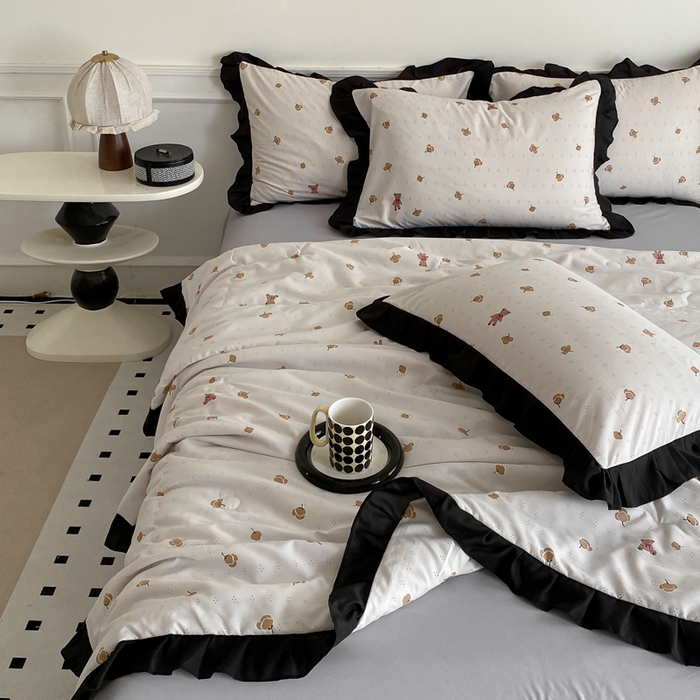 91家纺网 家纺一手货源 找家纺 乐沐家纺 2025新款法式花边夏被四件套 夏被-晚秋