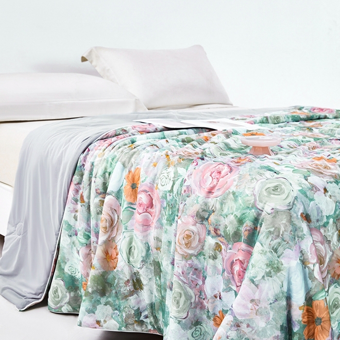 91家纺网 家纺一手货源 找家纺 小鱼儿家纺 2025新款A类母婴级凉感丝夏被锦氨面料凉感空调被单人双人夏凉被可机洗被子被芯 油墨花卉