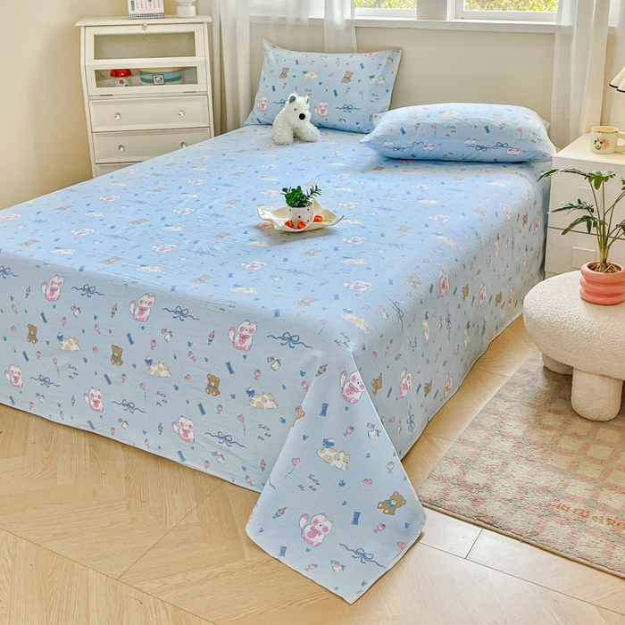 91家纺网 家纺一手货源 找家纺 优米家纺 2025新款ins小清新双层纱印花床单 奇趣乐园