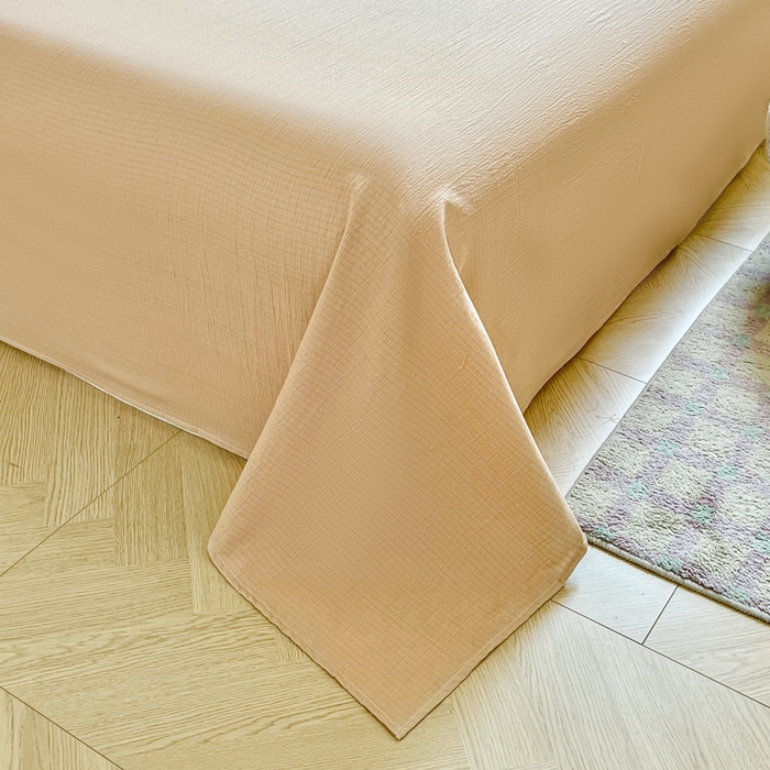 91家纺网 家纺一手货源 找家纺 优米家纺 2025新款ins小清新双层纱印花床单 焦糖