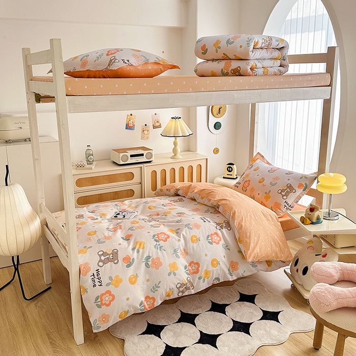 91家纺网 家纺一手货源 找家纺 卡普二店 2024新款爆款加厚卡通小清新全棉纯棉学生宿舍三件套床笠隔天可拿 秋日森林