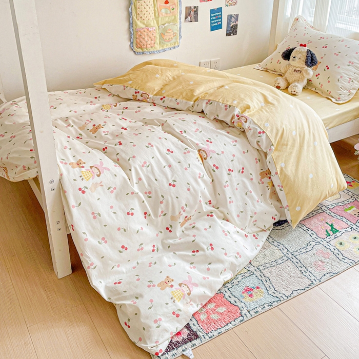 91家纺网 家纺一手货源 找家纺 卡普二店 2024新款爆款加厚卡通小清新全棉纯棉学生宿舍三件套床笠隔天可拿 花季少女