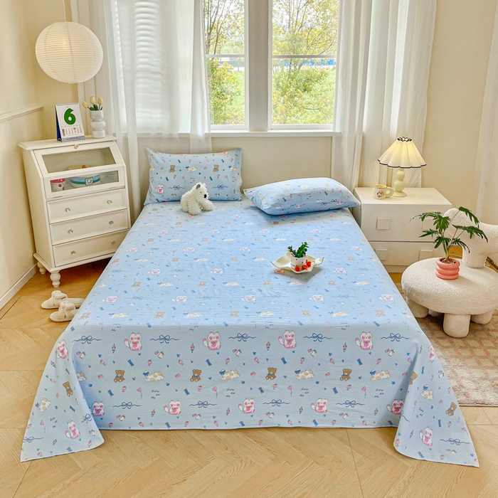 91家纺网 家纺一手货源 找家纺 优米家纺 2025新款ins小清新双层纱印花床单 奇趣乐园