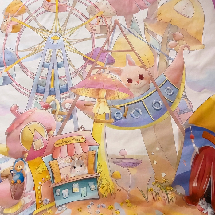 91家纺网 家纺一手货源 找家纺 梵赫 2025新款卡通全棉A类夹棉两用幼儿园儿童夏被被套 摩天轮-紫