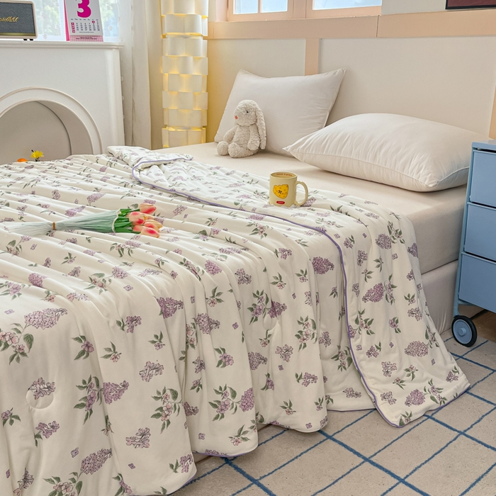 91家纺网 家纺一手货源 找家纺 龙图家纺 2025新款A类母婴针织棉夏被印花卡通凉感丝夏凉被空调被 紫萱