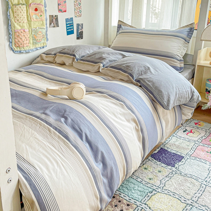 91家纺网 家纺一手货源 找家纺 卡普二店 2024新款爆款加厚卡通小清新全棉纯棉学生宿舍三件套床笠隔天可拿 乔南