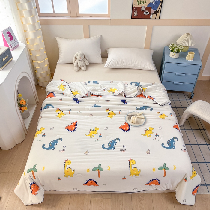 91家纺网 家纺一手货源 找家纺 龙图家纺 2025新款A类母婴针织棉夏被印花卡通凉感丝夏凉被空调被 恐龙乐园