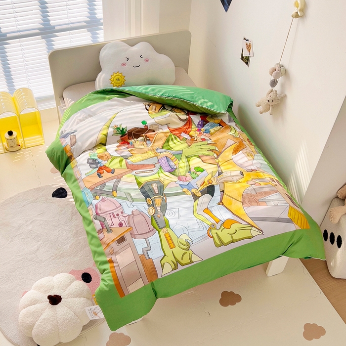 91家纺网 家纺一手货源 找家纺 梵赫 2025新款卡通全棉A类夹棉两用幼儿园儿童夏被被套 探索恐龙