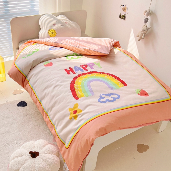 91家纺网 家纺一手货源 找家纺 梵赫 2025新款卡通全棉A类夹棉两用幼儿园儿童夏被被套 彩虹
