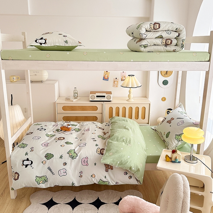 91家纺网 家纺一手货源 找家纺 卡普 2025新款爆款加厚卡通小清新全棉纯棉学生宿舍三件套床笠隔天可拿野餐派对