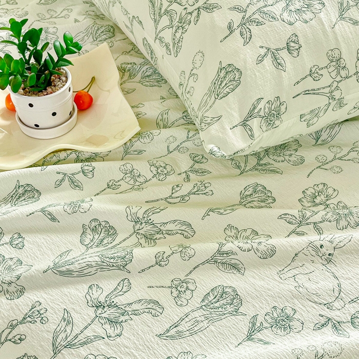 91家纺网 家纺一手货源 找家纺 优米家纺 2025新款ins小清新双层纱印花床单 锦绣花园