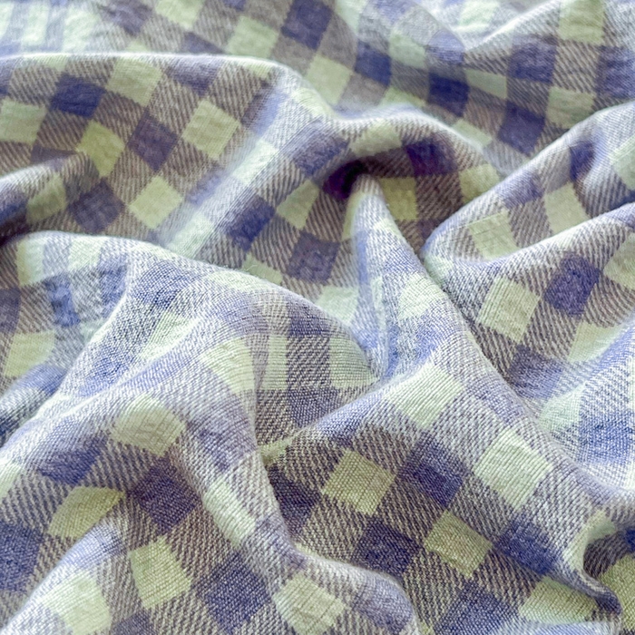 91家纺网 家纺一手货源 找家纺 优米家纺 2025新款色织双层纱木棉四件套 淡雅蓝+香草绿