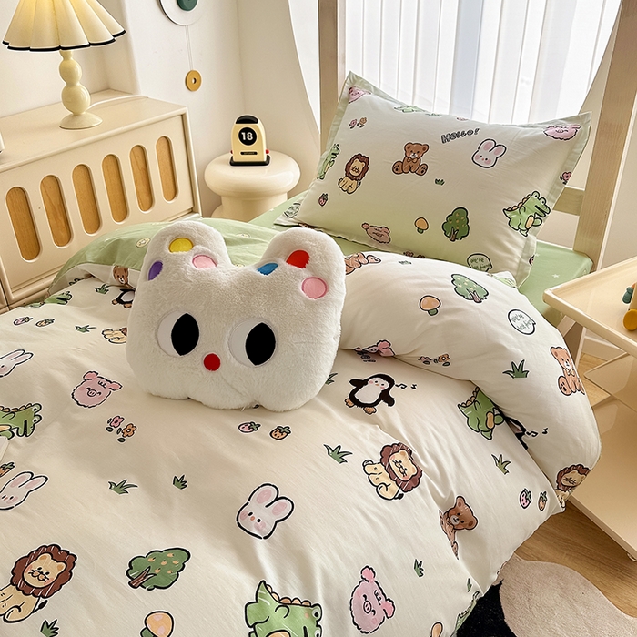 91家纺网 家纺一手货源 找家纺 卡普 2025新款爆款加厚卡通小清新全棉纯棉学生宿舍三件套床笠隔天可拿野餐派对