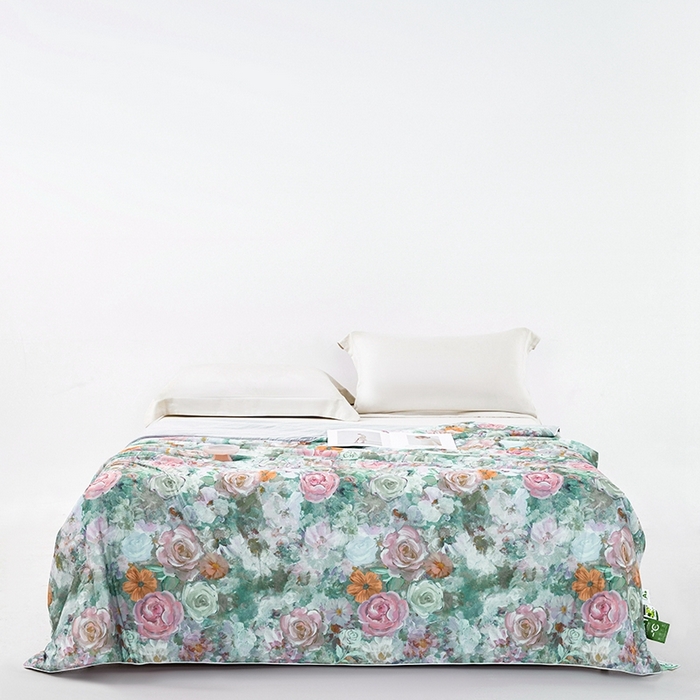 91家纺网 家纺一手货源 找家纺 小鱼儿家纺 2025新款A类母婴级凉感丝夏被锦氨面料凉感空调被单人双人夏凉被可机洗被子被芯 油墨花卉