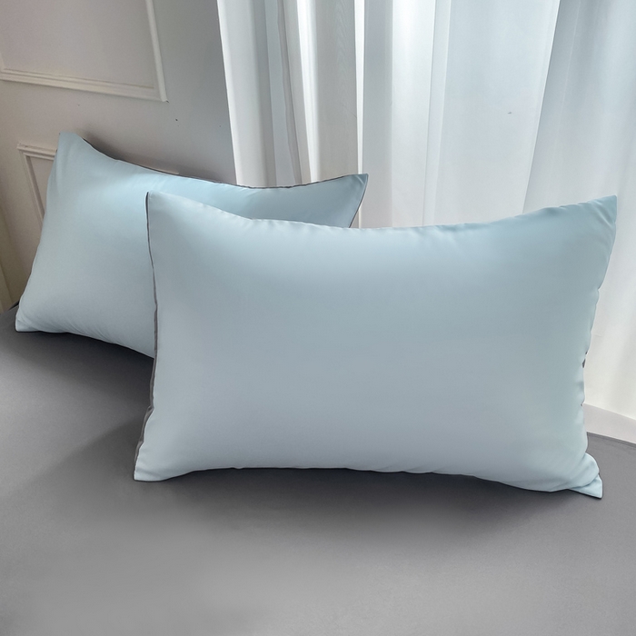 91家纺网 家纺一手货源 找家纺 乐沐家纺 2024新款夏季水洗冰丝四件套水洗真丝纯色双拼单被套-风格二 天空蓝灰