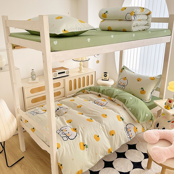 91家纺网 家纺一手货源 找家纺 卡普 2025新款爆款加厚卡通小清新全棉纯棉学生宿舍三件套床笠隔天可拿南语小象