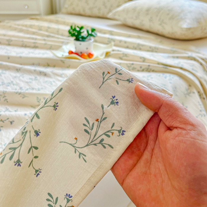 91家纺网 家纺一手货源 找家纺 优米家纺 2025新款ins小清新双层纱印花床单 铃兰兔兔