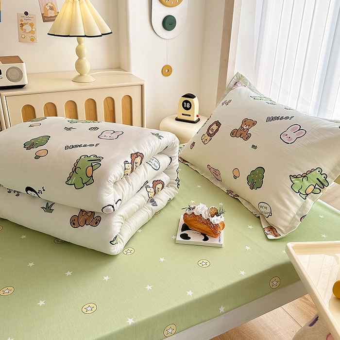 91家纺网 家纺一手货源 找家纺 卡普 2025新款爆款加厚卡通小清新全棉纯棉学生宿舍三件套床笠隔天可拿野餐派对