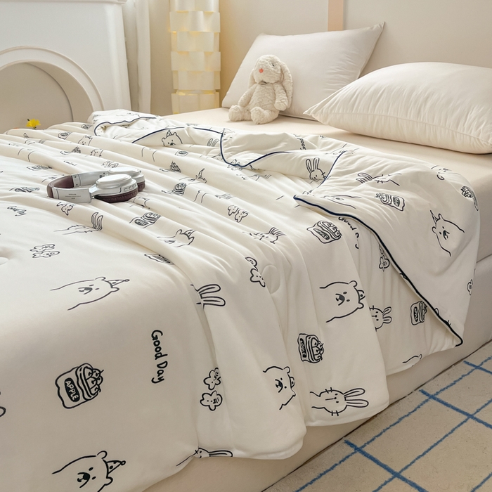 91家纺网 家纺一手货源 找家纺 龙图家纺 2025新款A类母婴针织棉夏被印花卡通凉感丝夏凉被空调被 流氓兔