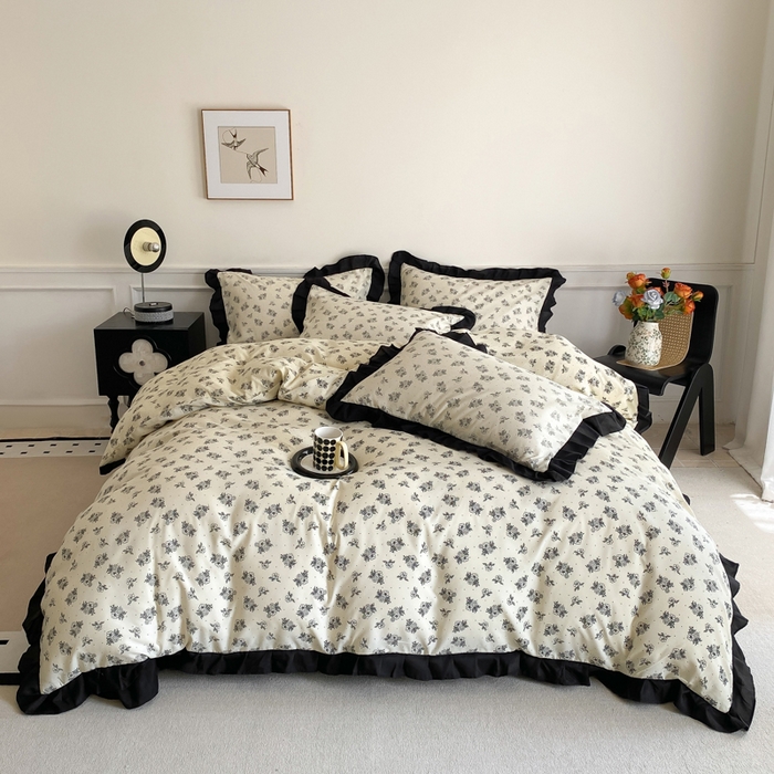 91家纺网 家纺一手货源 找家纺 （总）乐沐家纺 2025新款法式花边夹棉床盖四件套