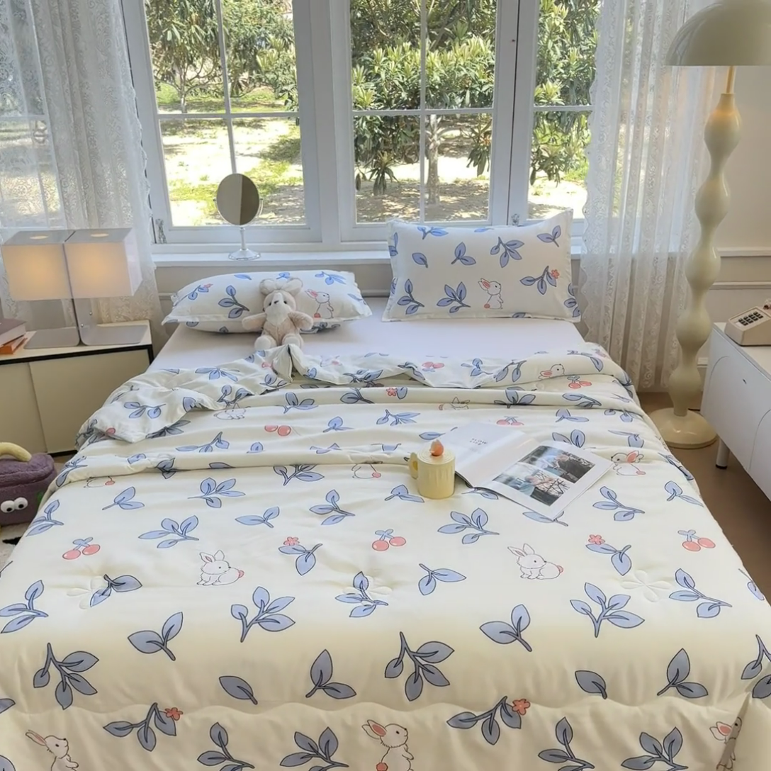 91家纺网 家纺一手货源 找家纺 友承家纺 2025新款A类母婴级大豆夏被夏凉被空调被 花园小兔