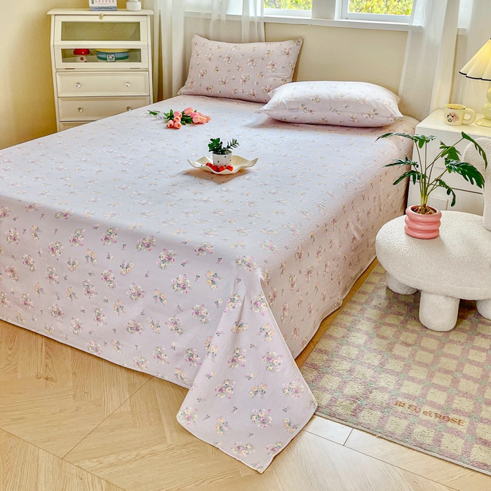 91家纺网 家纺一手货源 找家纺 优米家纺 2025新款ins小清新双层纱印花床单 罗曼花园