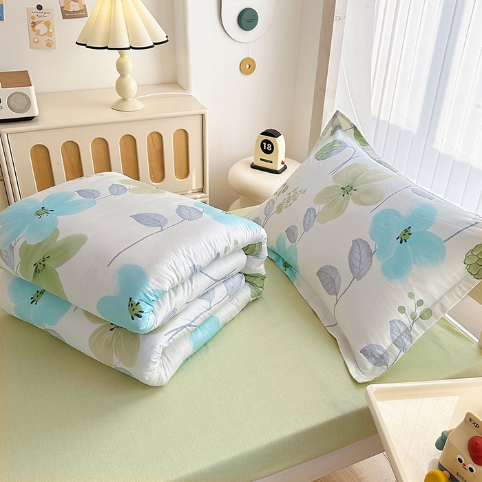 91家纺网 家纺一手货源 找家纺 卡普 2025新款爆款加厚卡通小清新全棉纯棉学生宿舍三件套床笠隔天可拿花汀叶妤