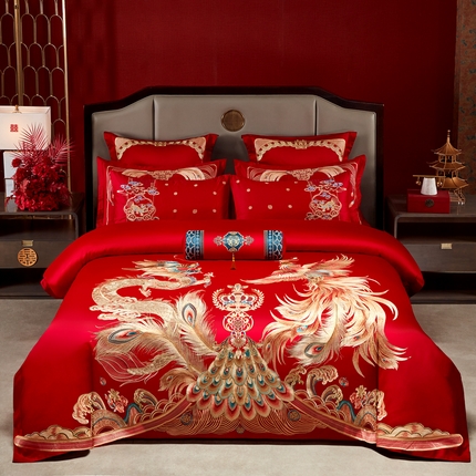 91家纺网 家纺一手货源 找家纺 （总）振翼家纺婚庆专供 2025新款全棉长绒棉婚庆精致绣花四件套