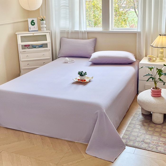 91家纺网 家纺一手货源 找家纺 优米家纺 2025新款ins小清新双层纱印花床单 梦幻紫