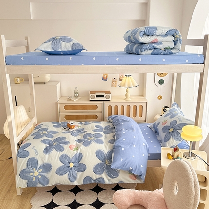 卡普二店 2024新款爆款加厚卡通小清新全棉纯棉学生宿舍三件套床笠隔天可拿 蓝色甜心