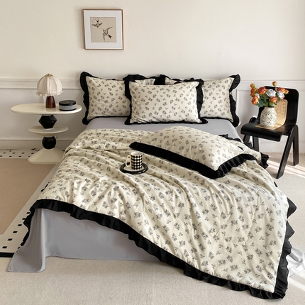 乐沐家纺 2025新款法式花边夏被四件套 夏被-晨曦