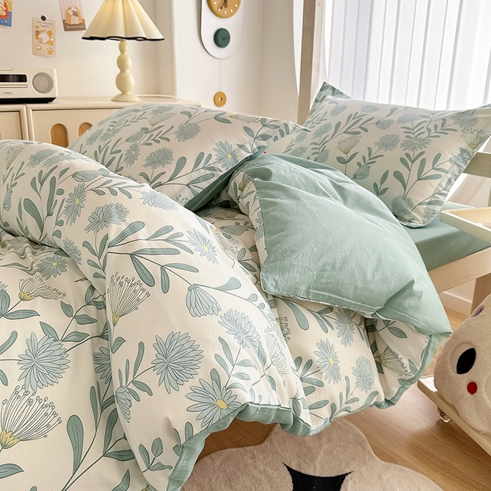 91家纺网 家纺一手货源 找家纺 卡普二店 2024新款爆款加厚卡通小清新全棉纯棉学生宿舍三件套床笠隔天可拿 蓝风铃