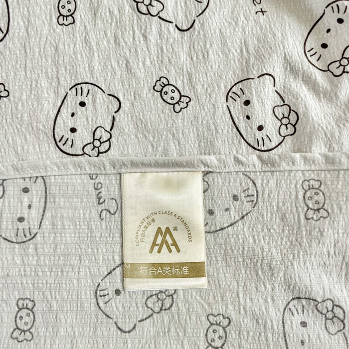 91家纺网 家纺一手货源 找家纺 优米家纺 2025新款ins小清新双层纱印花床单 奶猫