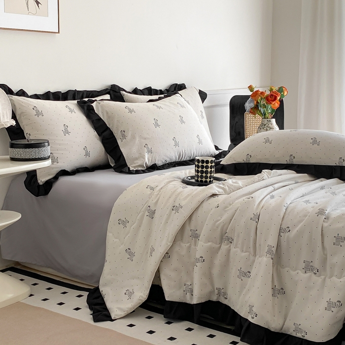 91家纺网 家纺一手货源 找家纺 乐沐家纺 2025新款法式花边夏被四件套 夏被-秘境