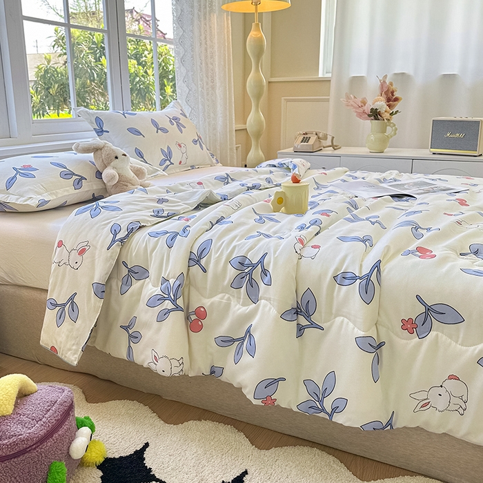 91家纺网 家纺一手货源 找家纺 友承家纺 2025新款A类母婴级大豆夏被夏凉被空调被 花园小兔