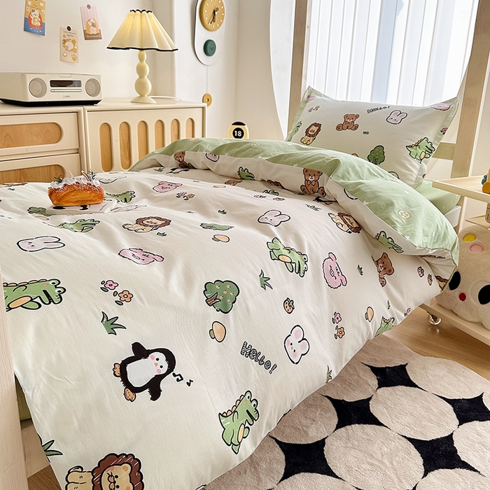 91家纺网 家纺一手货源 找家纺 卡普 2025新款爆款加厚卡通小清新全棉纯棉学生宿舍三件套床笠隔天可拿野餐派对