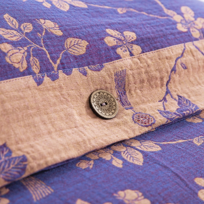 91家纺网 家纺一手货源 找家纺 鲁爱家纺供货 2025新款全棉色织双层纱纽扣四件套 春晖-紫罗兰