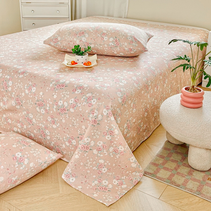 91家纺网 家纺一手货源 找家纺 优米家纺 2025新款ins小清新双层纱印花床单 梦回花海