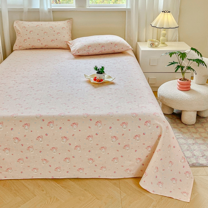 91家纺网 家纺一手货源 找家纺 优米家纺 2025新款ins小清新双层纱印花床单 美乐蒂