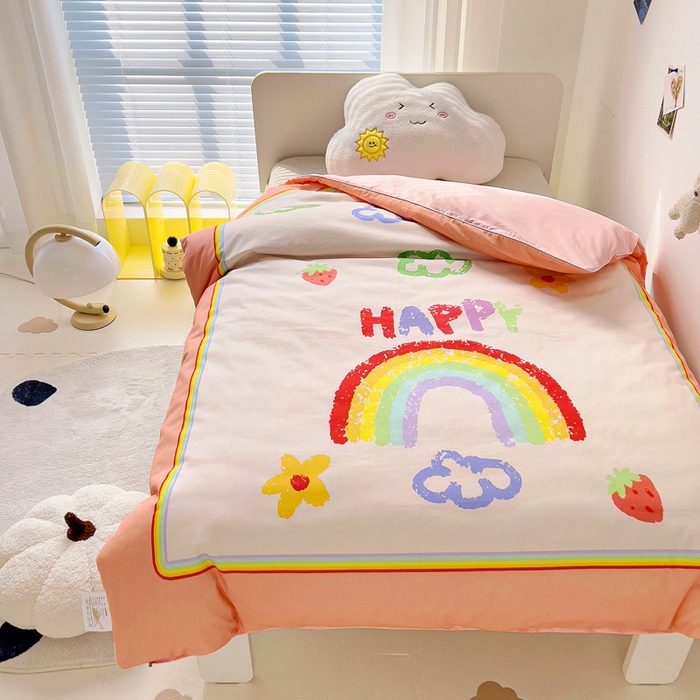 91家纺网 家纺一手货源 找家纺 梵赫 2025新款卡通全棉A类夹棉两用幼儿园儿童夏被被套 彩虹