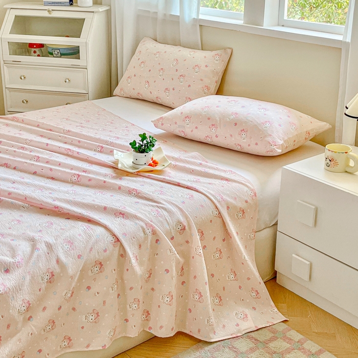 91家纺网 家纺一手货源 找家纺 优米家纺 2025新款ins小清新双层纱印花床单 美乐蒂