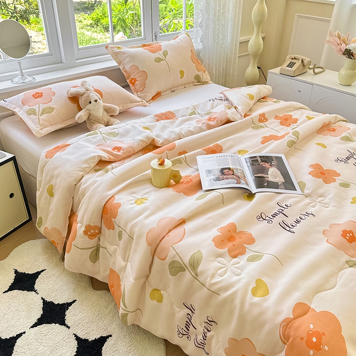 91家纺网 家纺一手货源 找家纺 友承家纺 2025新款A类母婴级大豆夏被夏凉被空调被 初夏桔粉