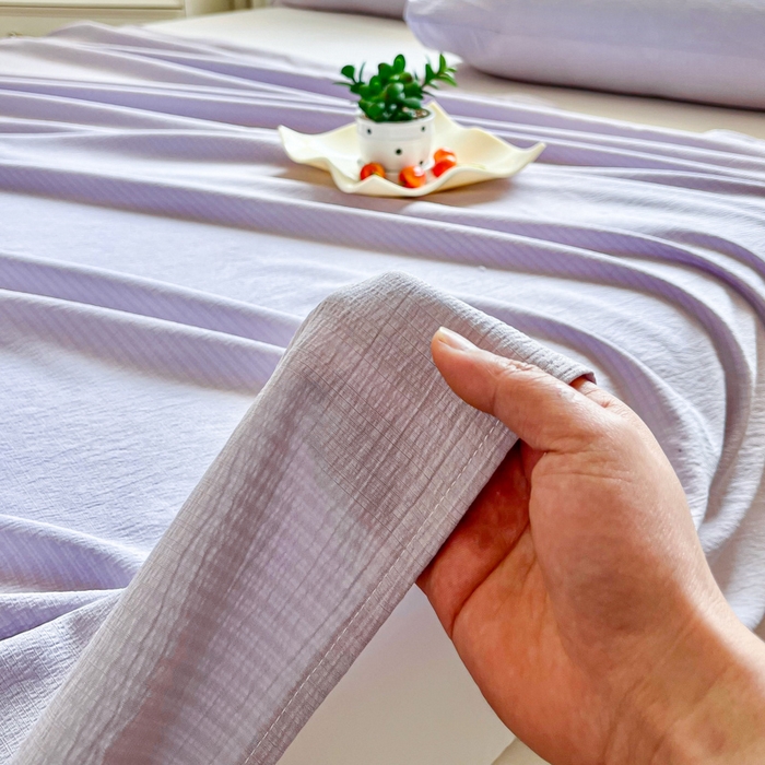 91家纺网 家纺一手货源 找家纺 优米家纺 2025新款ins小清新双层纱印花床单 梦幻紫